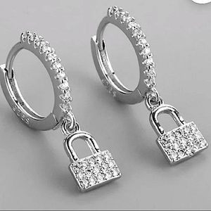 Sterling Silver Zircon Lock Minimalist Earrings